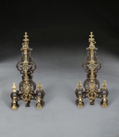 Pair of 19th Century Cast Iron Andirons or Firedogs