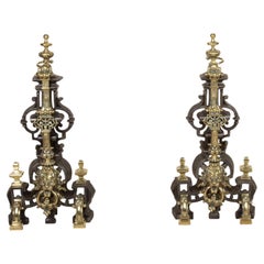 Pair of 19th Century Cast Iron Andirons or Firedogs