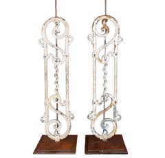 Antique Pair of 19th Century Cast Iron Architectural Railing Lamps