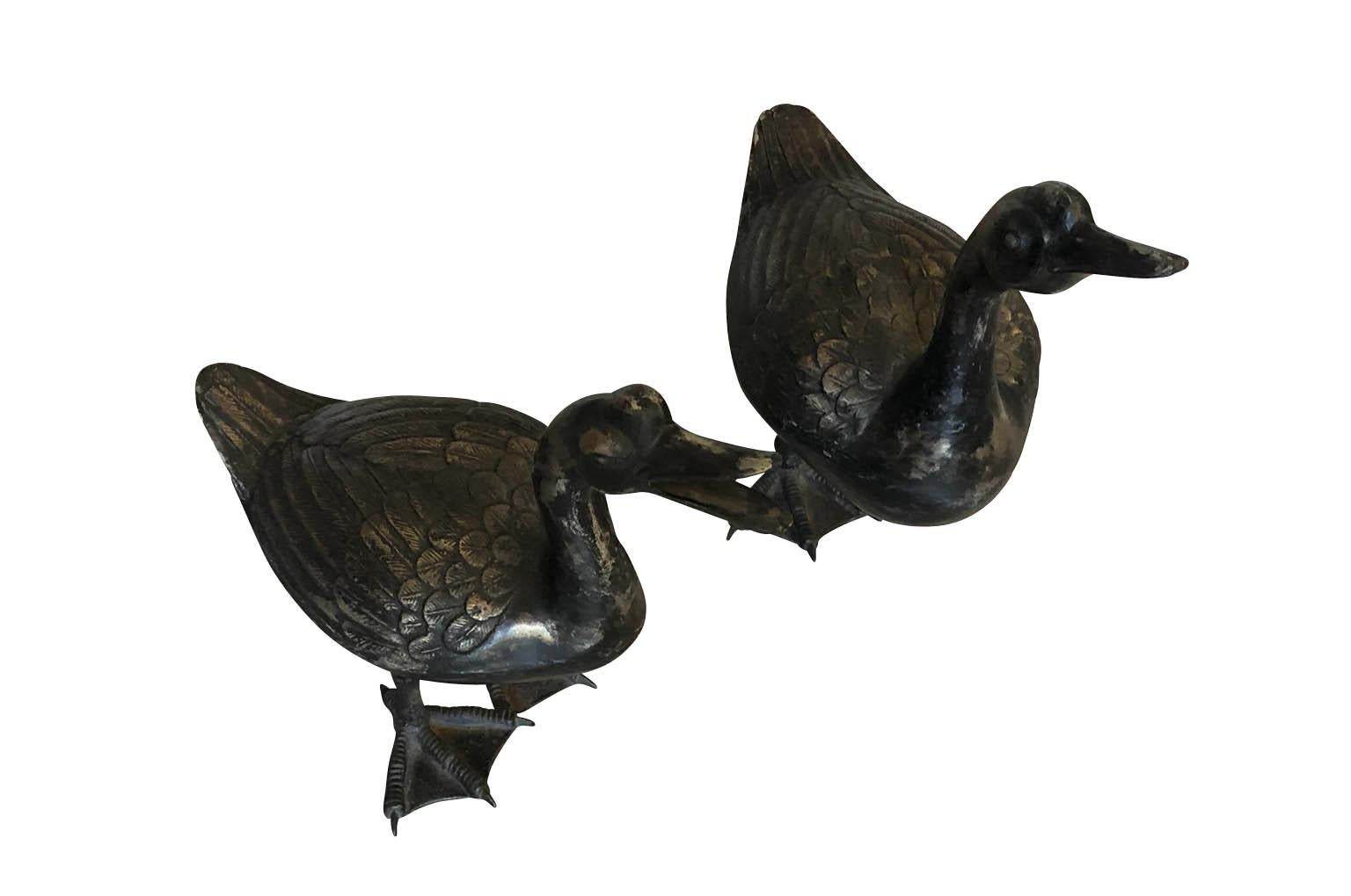 French Pair of 19th Century Cast Iron Ducks