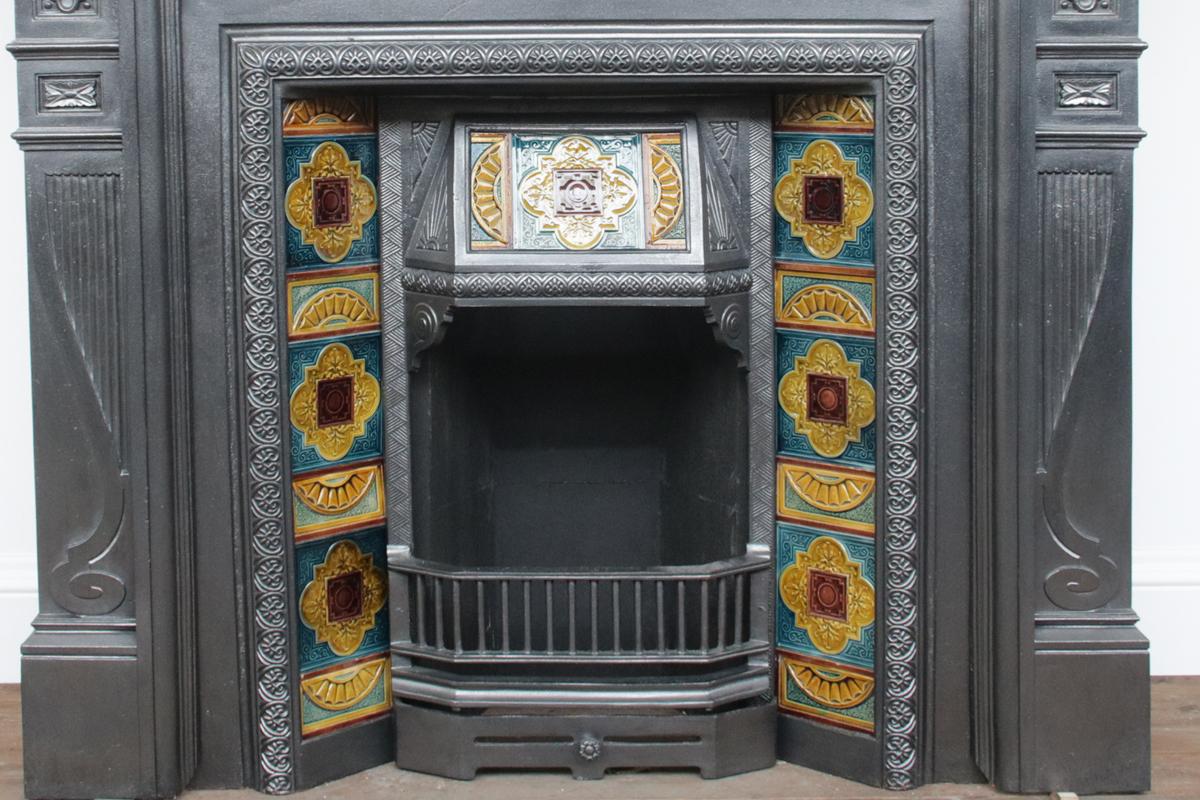 Pair of 19th Century Cast Iron Fire Surrounds with Original Tiled Grates 2