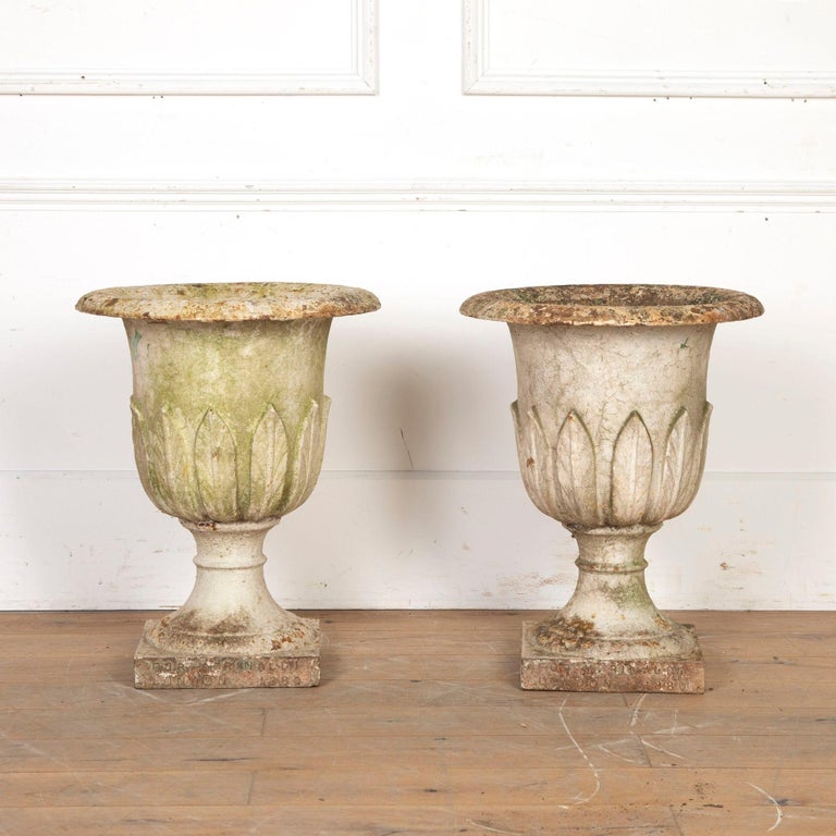 Pair of 19th Century Cast Iron Garden Urns For Sale at 1stDibs
