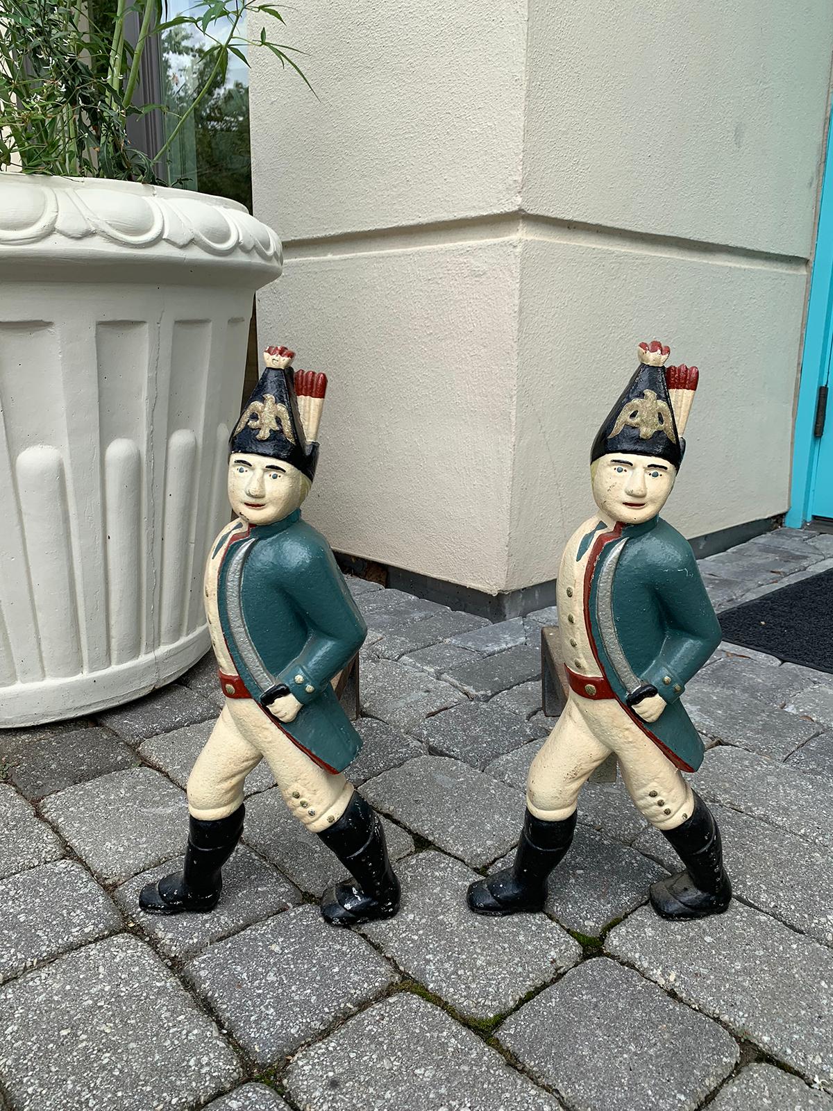 Pair of 19th century cast iron Hessian soldier andirons.