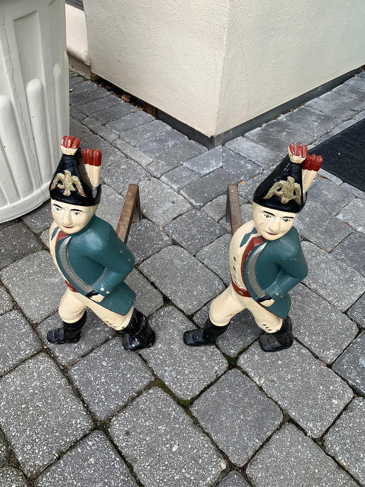 Pair of 19th Century Cast Iron Hessian Soldier Andirons 1