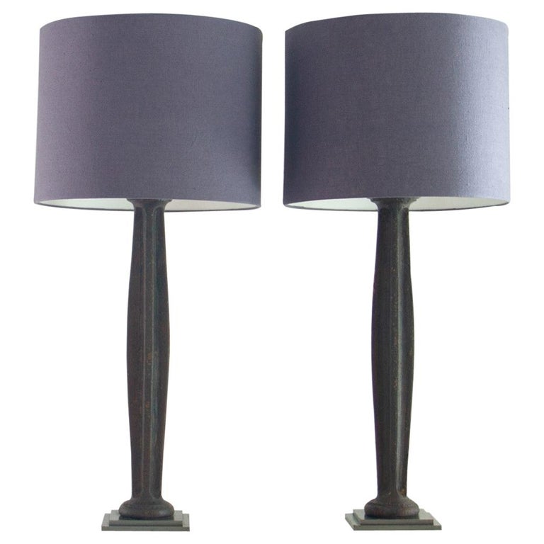 Pair of 19th Century Cast Iron Lamps For Sale at 1stDibs