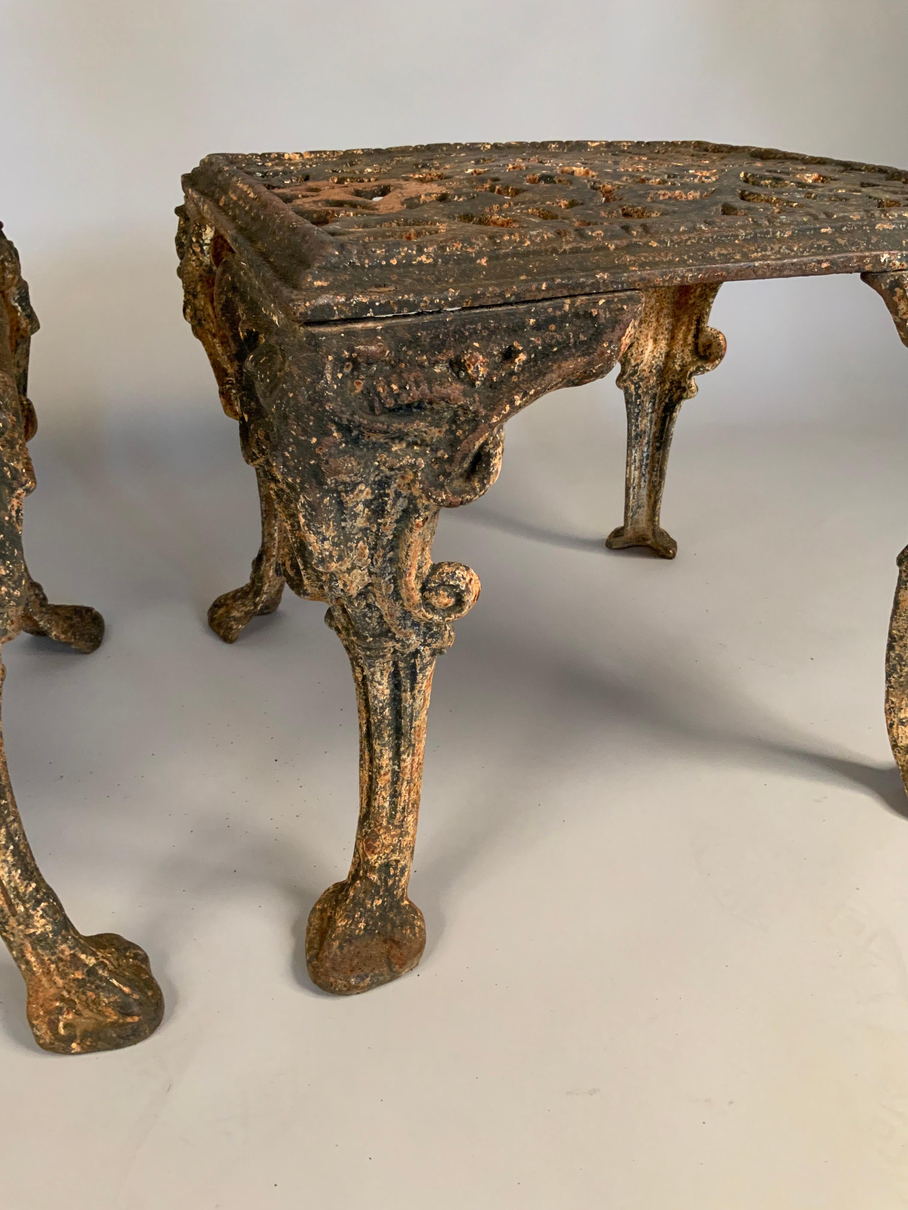 American Pair of 19th Century Cast Iron Satyr Garden Benches or Tables