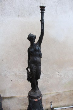 Pair Of 19th-century Cast Iron Torchères, L. Gasne Foundry In Tusey