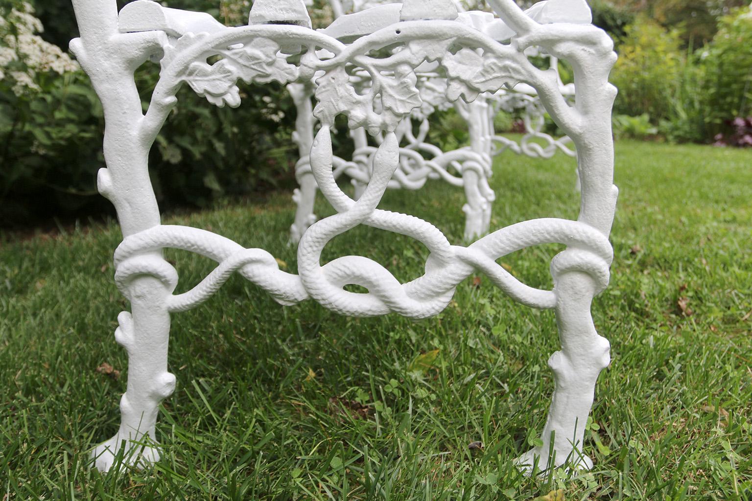 Pair of 19th-century cast-iron twig seats marked by maker For Sale 2