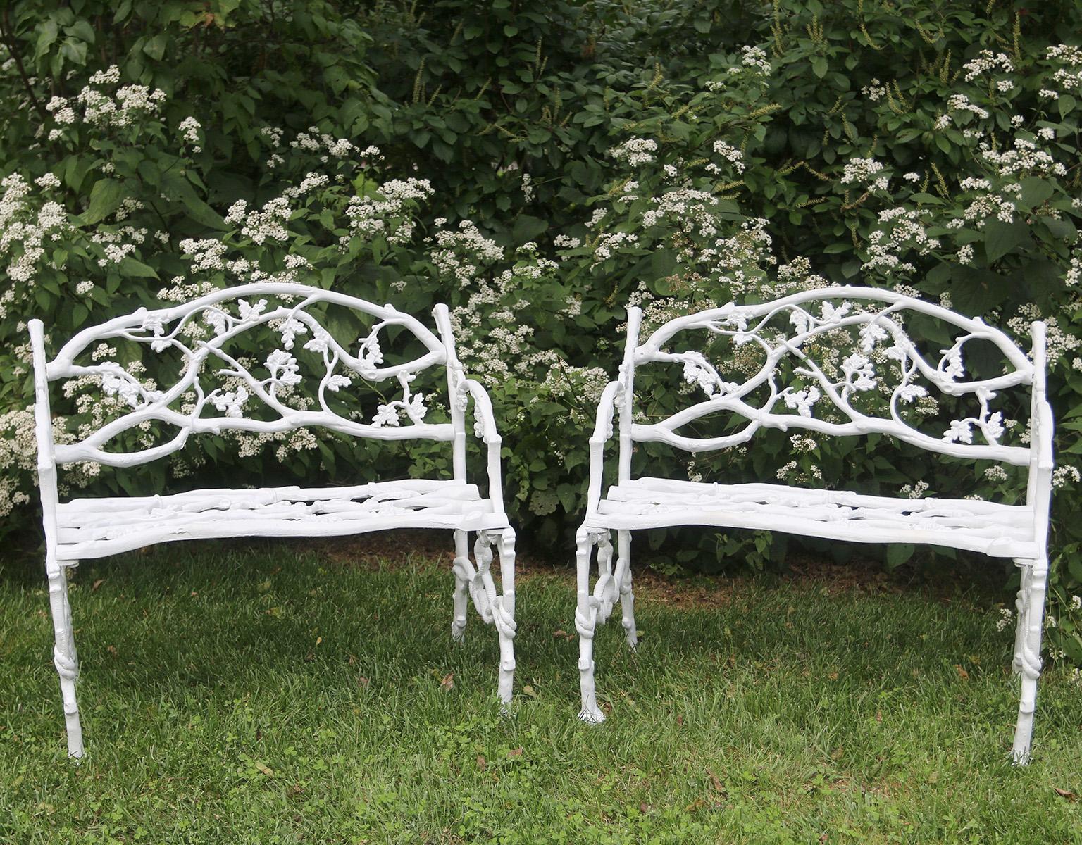 A rare pair of cast-iron seats in the “Twig” pattern, marked “JANES, BEEBE & CO.”, cast between 1847-1859. 33.5 ins. high, 34.5 ins. wide, 20 ins. deep.

Janes, Beebe & Co. was one of the most important cast-iron foundries in pre-Civil War America,