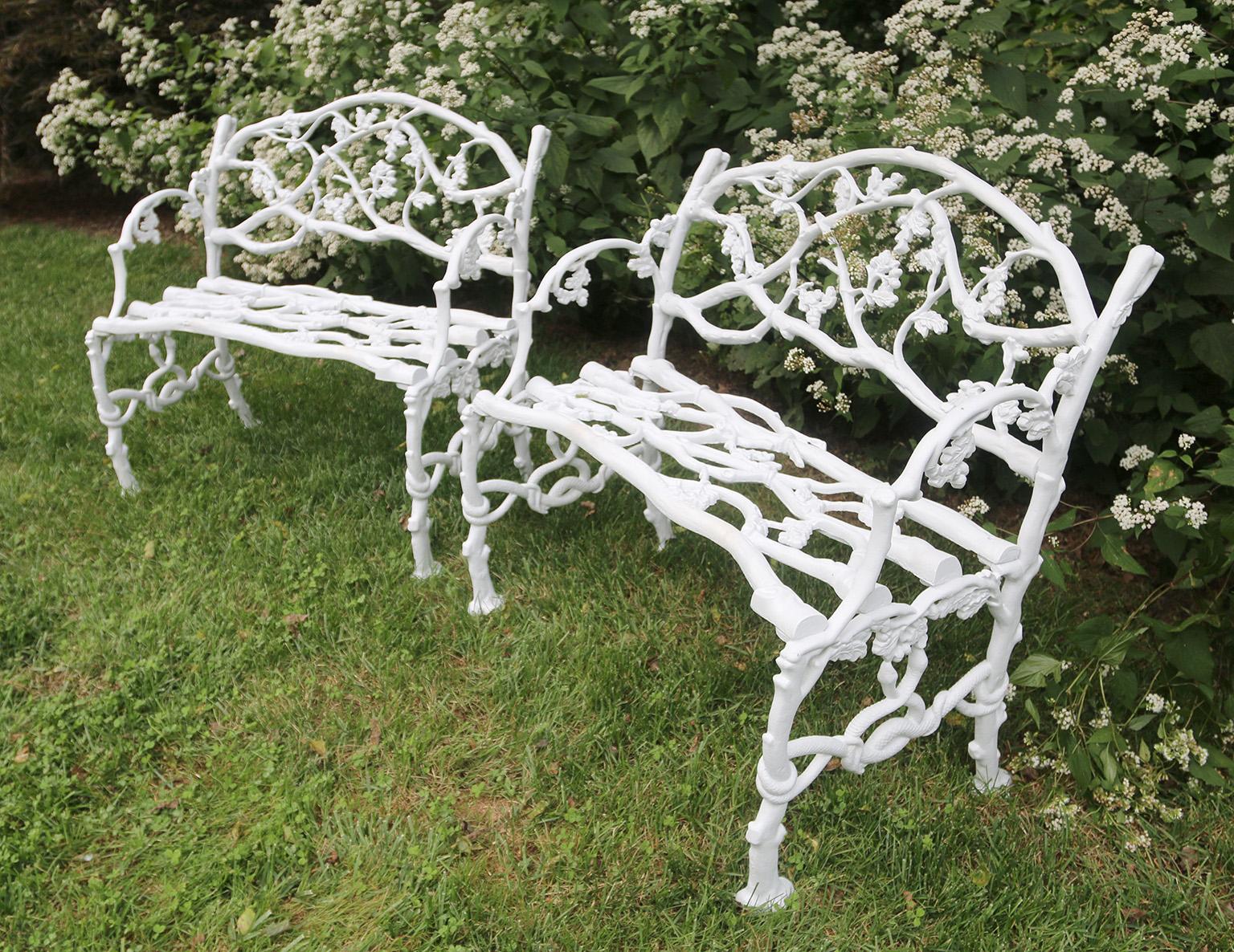 Rustic Pair of 19th-century cast-iron twig seats marked by maker For Sale