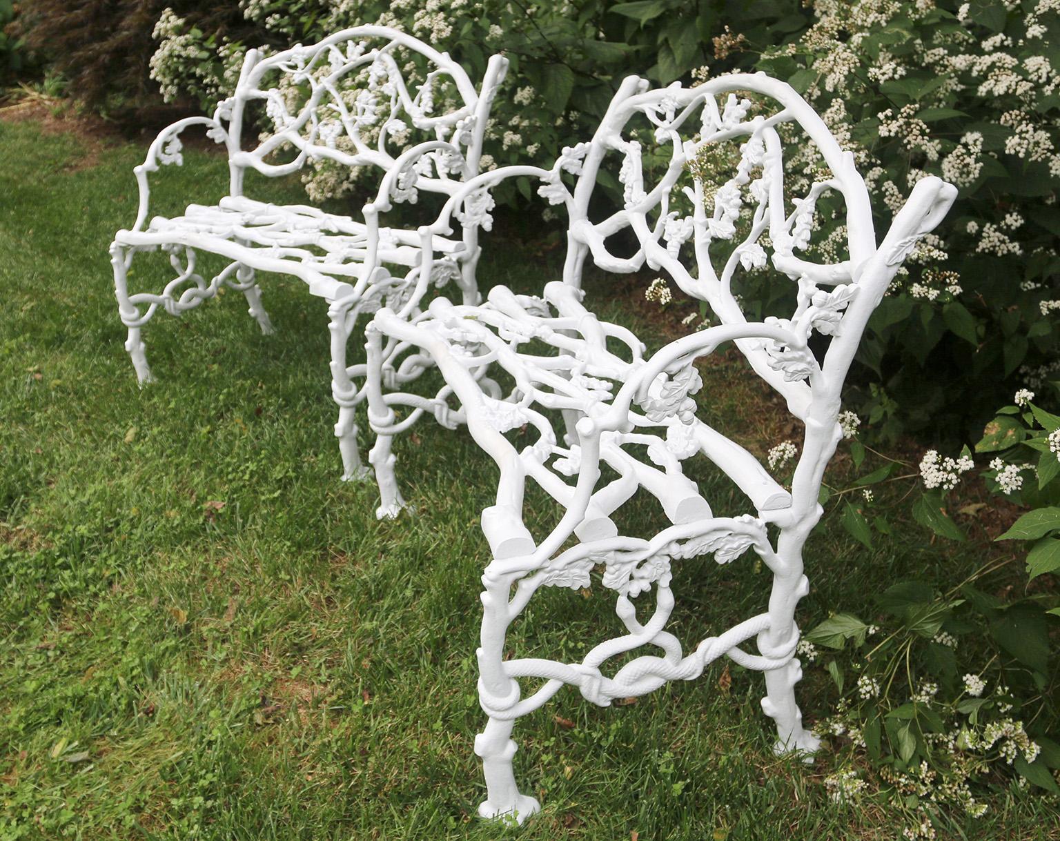 American Pair of 19th-century cast-iron twig seats marked by maker For Sale