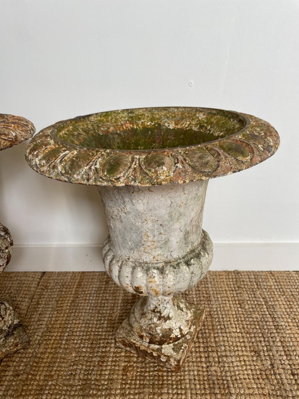 Great pair of late 19th century cast iron campana shaped garden urns
Height 22 inches
Diameter 18 inches
