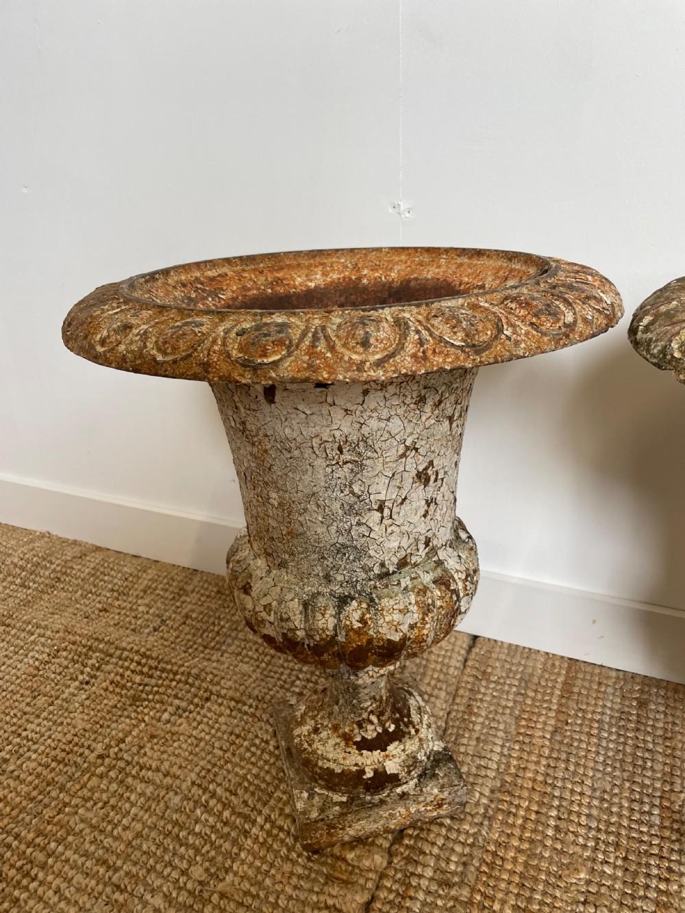 Late 19th Century Pair of 19th century cast iron urns  For Sale
