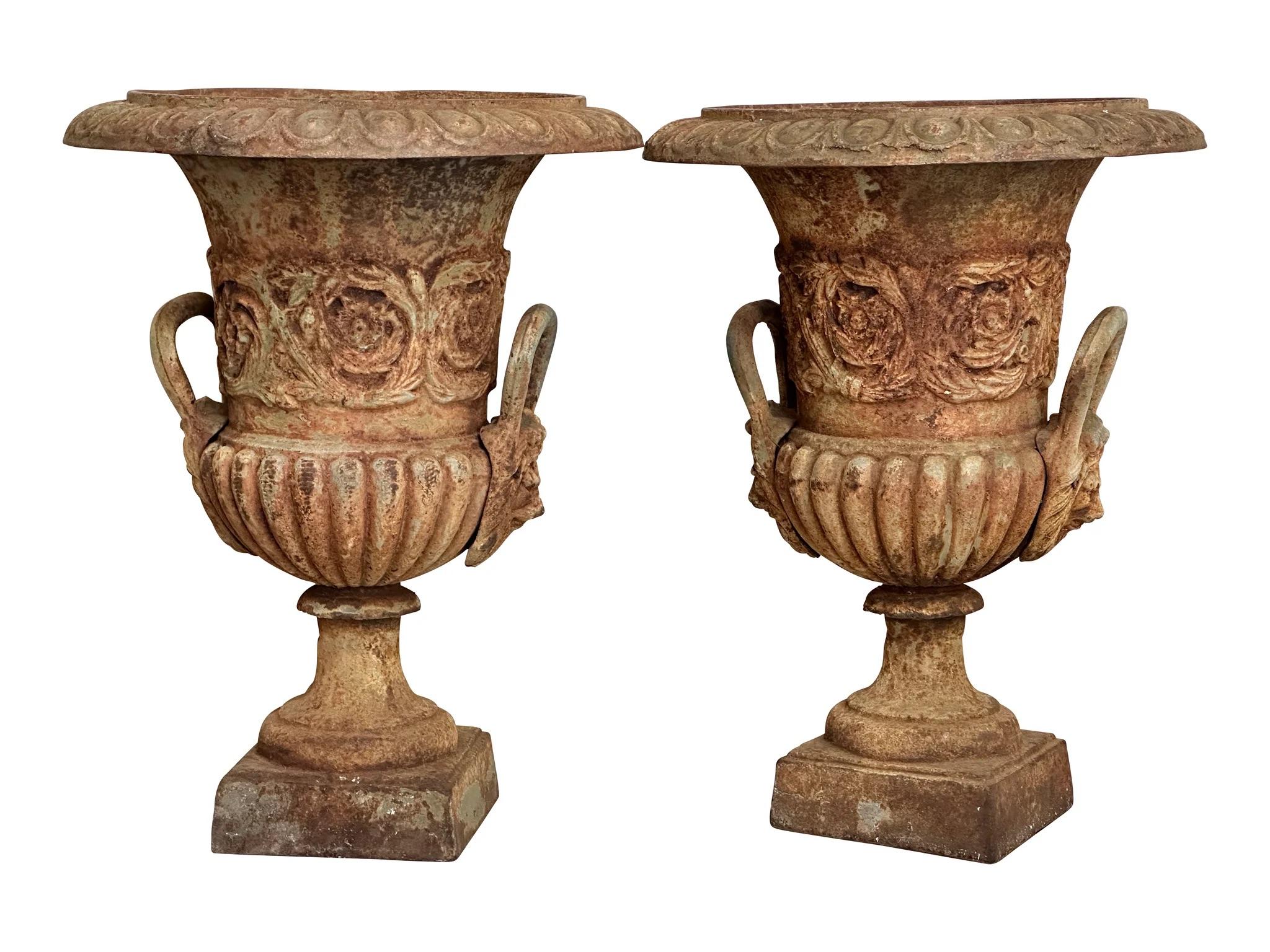 Pair of 19th Century Cast-Iron Urns 1