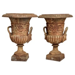 Pair of 19th Century Cast-Iron Urns