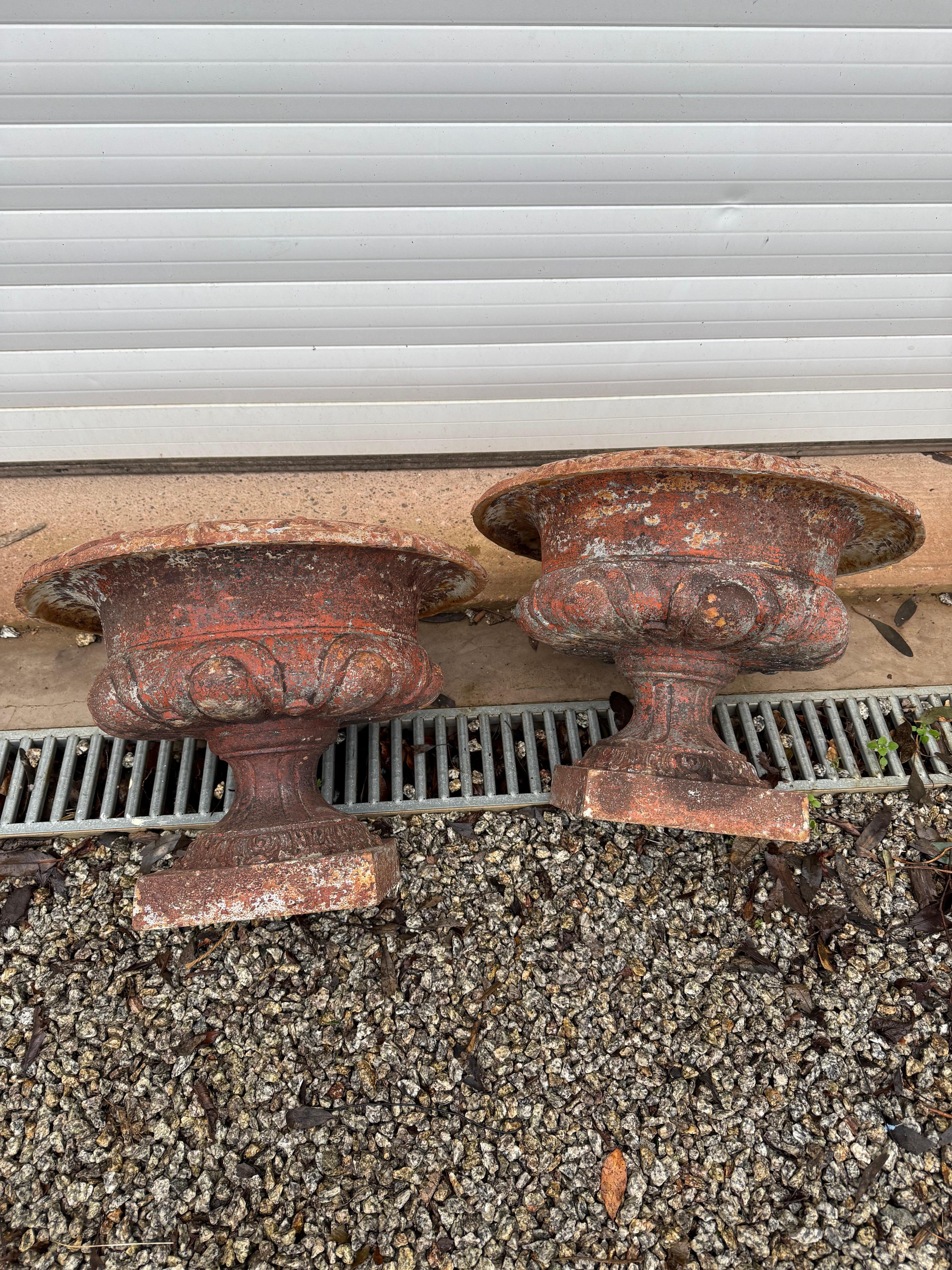 Pair of 19th century cast iron urns / planters For Sale 4