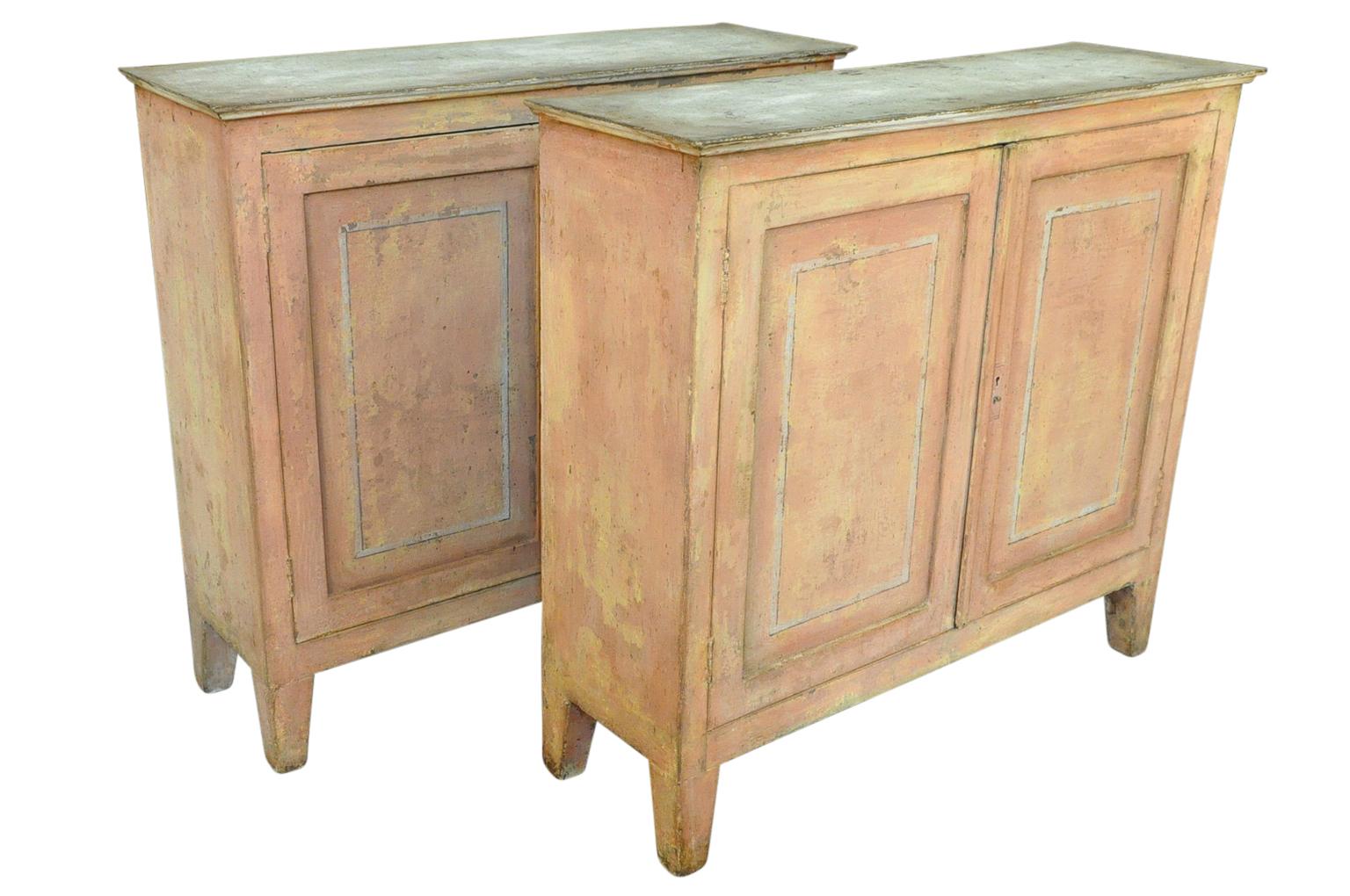 A wonderful pair of later 19th century two-door buffets from the Catalan region of Spain. Wonderfully constructed from painted wood with clean minimalist lines. Terrific color and finish.