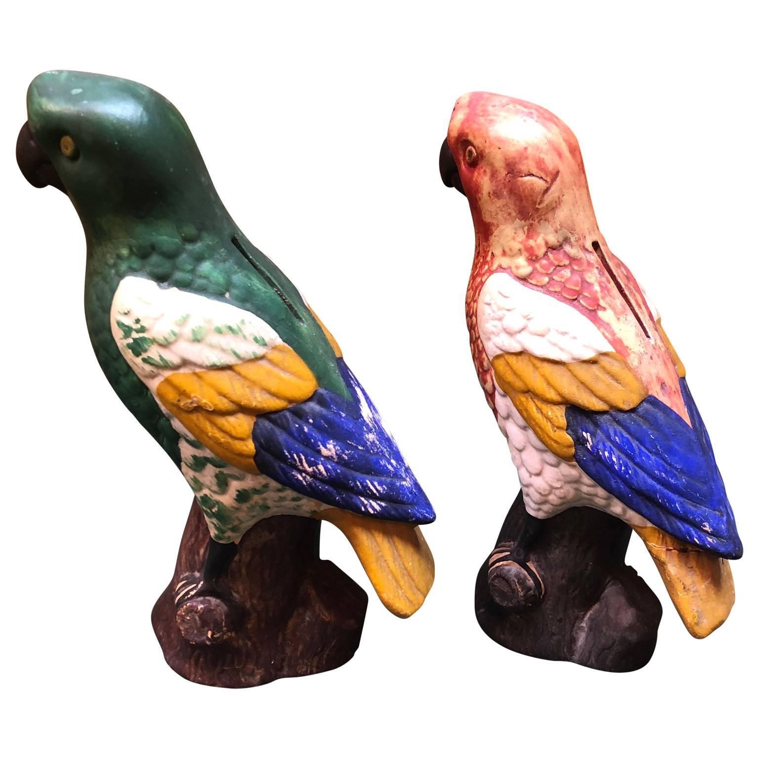 Pair of 19th Century Ceramic Parrot Money Banks, Bornholm Denmark For Sale 6