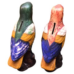 Two 19th Century Ceramic Parrot Money Banks, Bornholm Denmark