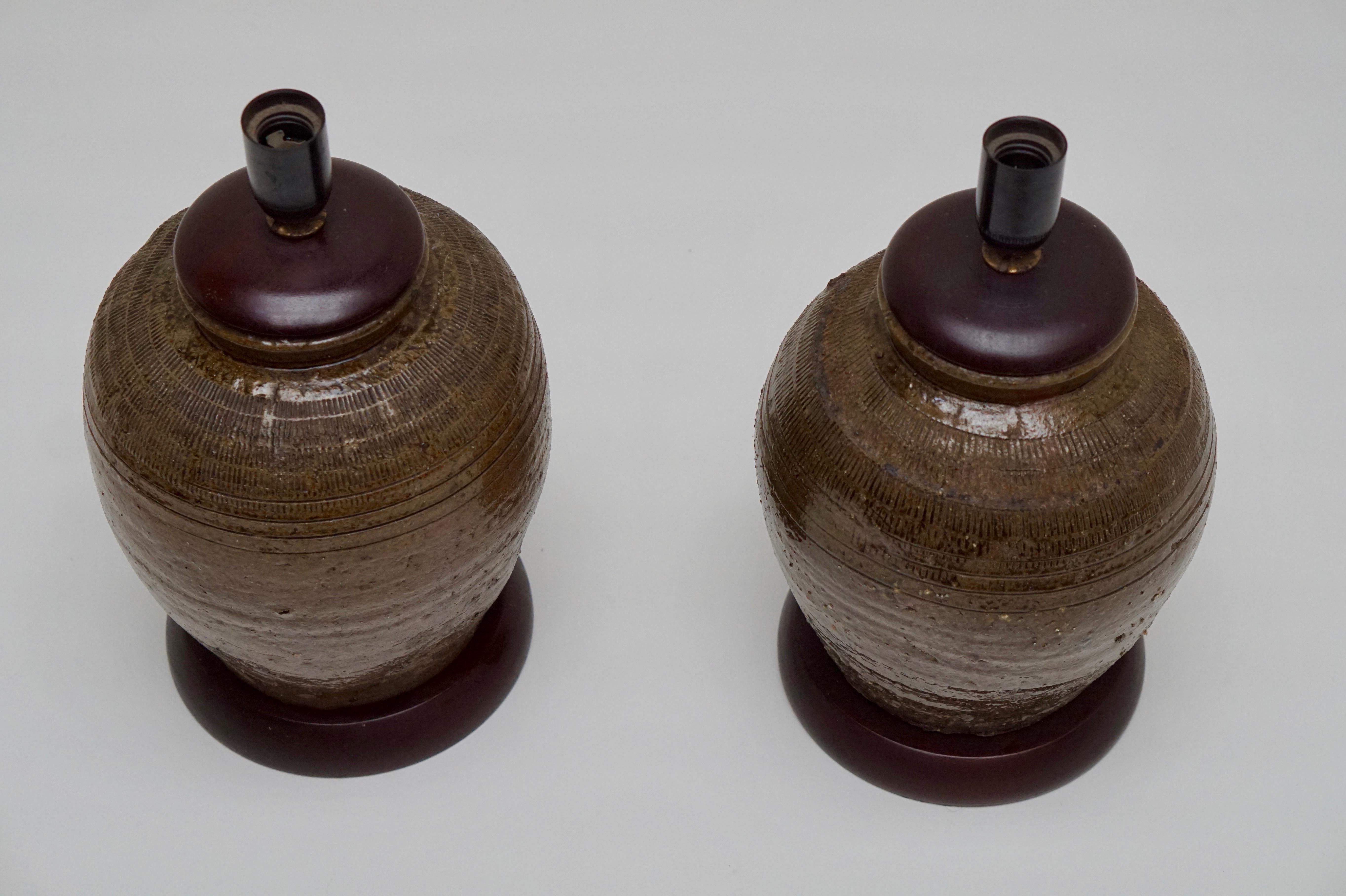 Pair of 19th Century, Ceramic Urn or Jar Table Lamps In Good Condition In Antwerp, BE