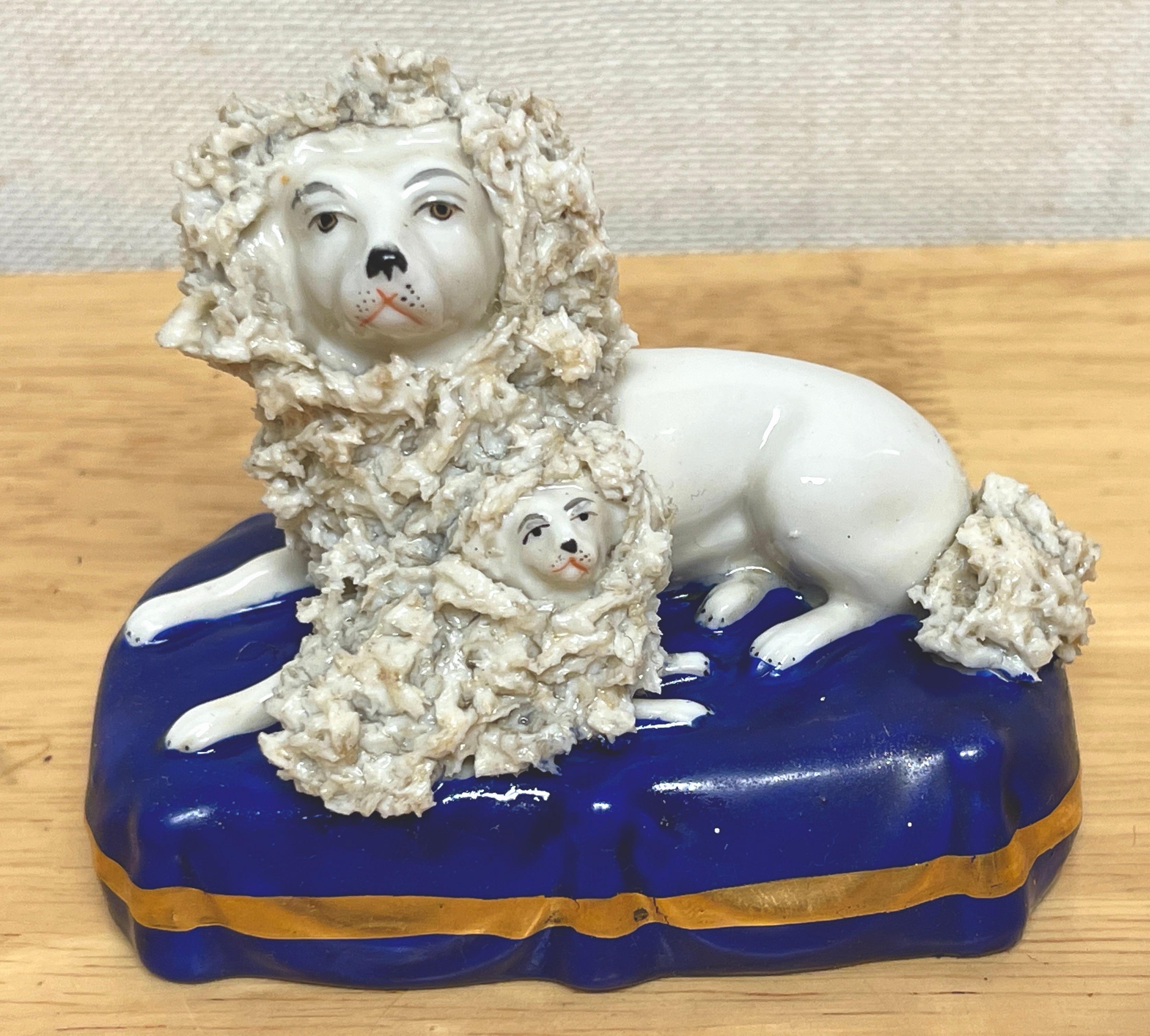 Pair of 19th Century Chelsea Porcelain Figures of Seated Poodles & Pups For Sale 4