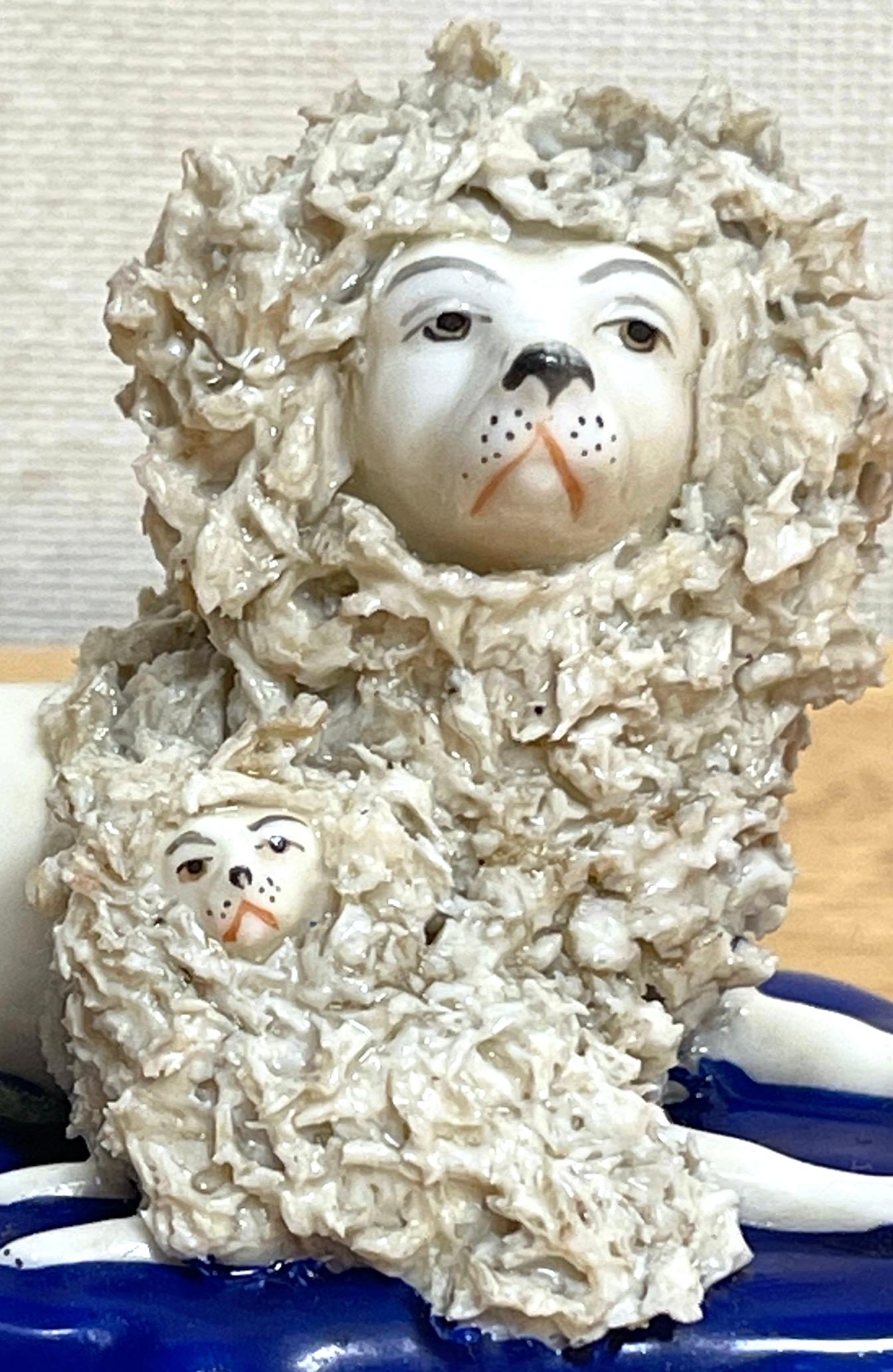 Pair of 19th Century Chelsea Porcelain Figures of Seated Poodles & Pups For Sale 6