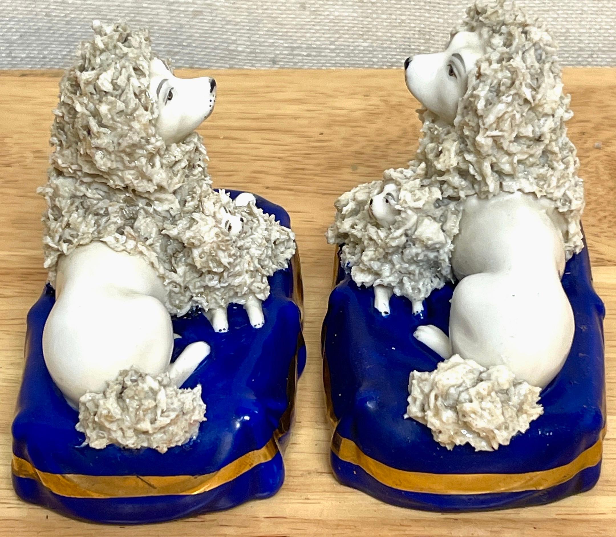 English Pair of 19th Century Chelsea Porcelain Figures of Seated Poodles & Pups For Sale