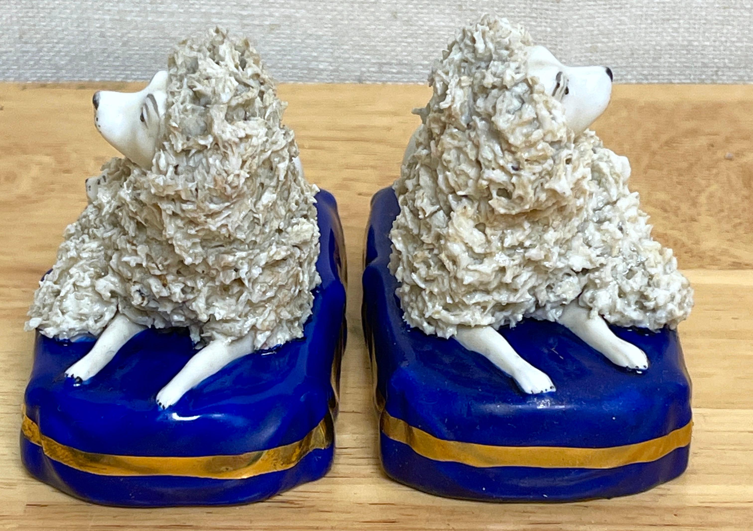 Pair of 19th Century Chelsea Porcelain Figures of Seated Poodles & Pups For Sale 1