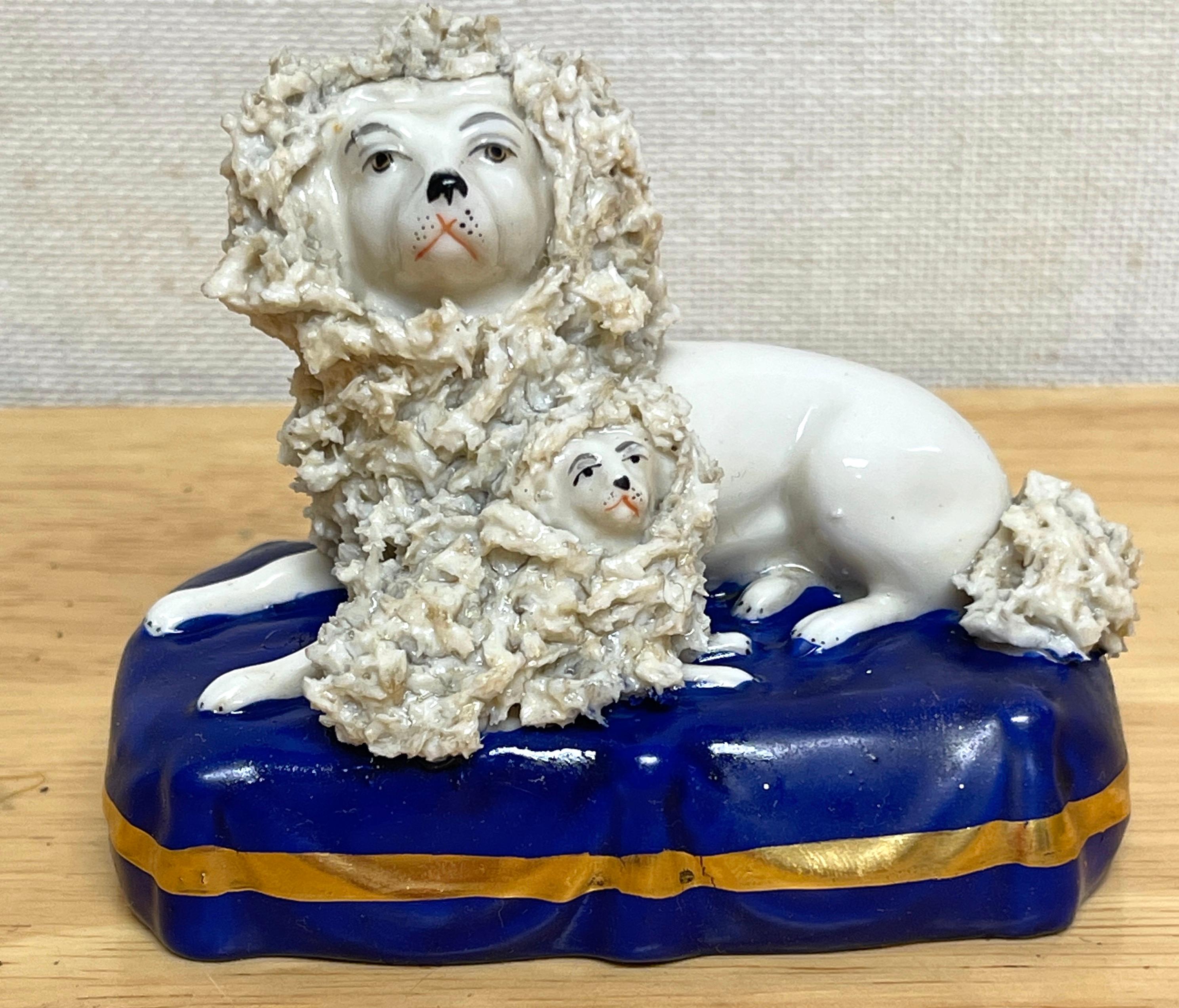 Pair of 19th Century Chelsea Porcelain Figures of Seated Poodles & Pups For Sale 3