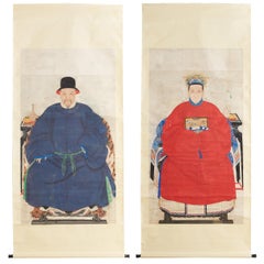 Pair of 19th Century Chinese Ancestor Scroll Portraits