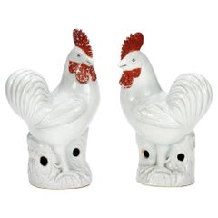 Pair of 19th Century Chinese Antique Porcelain Cockerels
