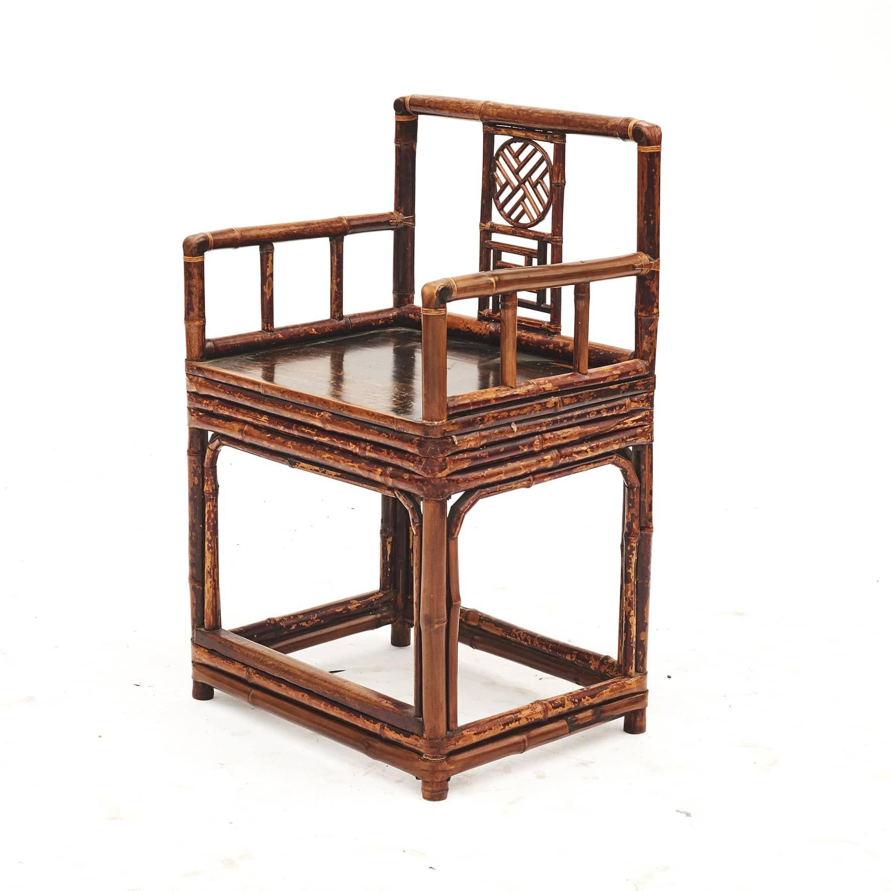 Qing Pair of Antique 19th Century Chinese Bamboo Arm Chairs