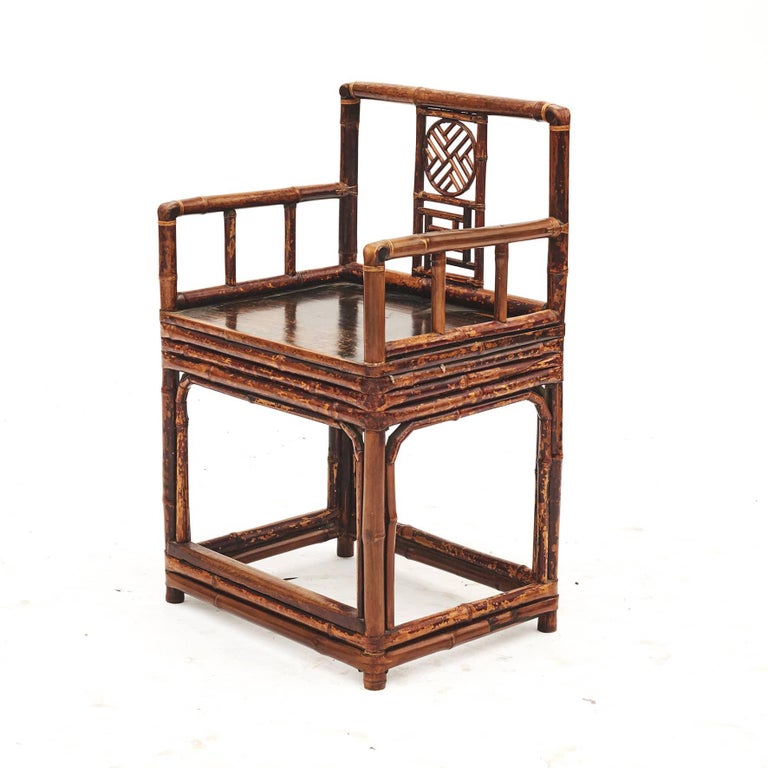 Qing Pair of 19th Century Chinese Bamboo Arm Chairs in Original Condition For Sale