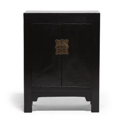 Pair of 19th Century Chinese Black Lacquer Locking Cabinets