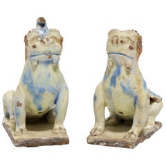 Antique Pair of 19th Century Chinese Blue and White Qilin Figurines
