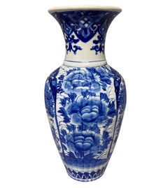 Pair Of 19th Century Chinese Blue & White Baluster Vases