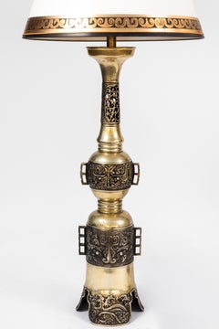 Pair of 19th Century Chinese Bronze Altar Stick Lamps