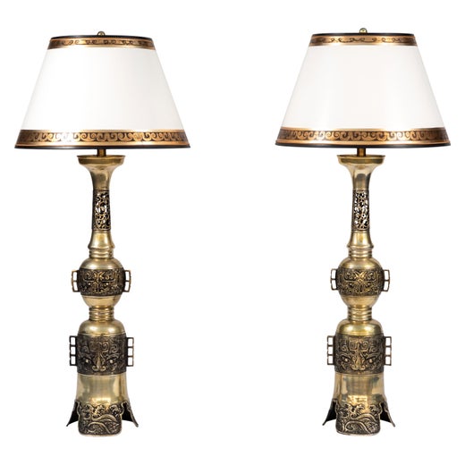 Pair of 19th Century Chinese Bronze Altar Stick Lamps For Sale at 1stDibs