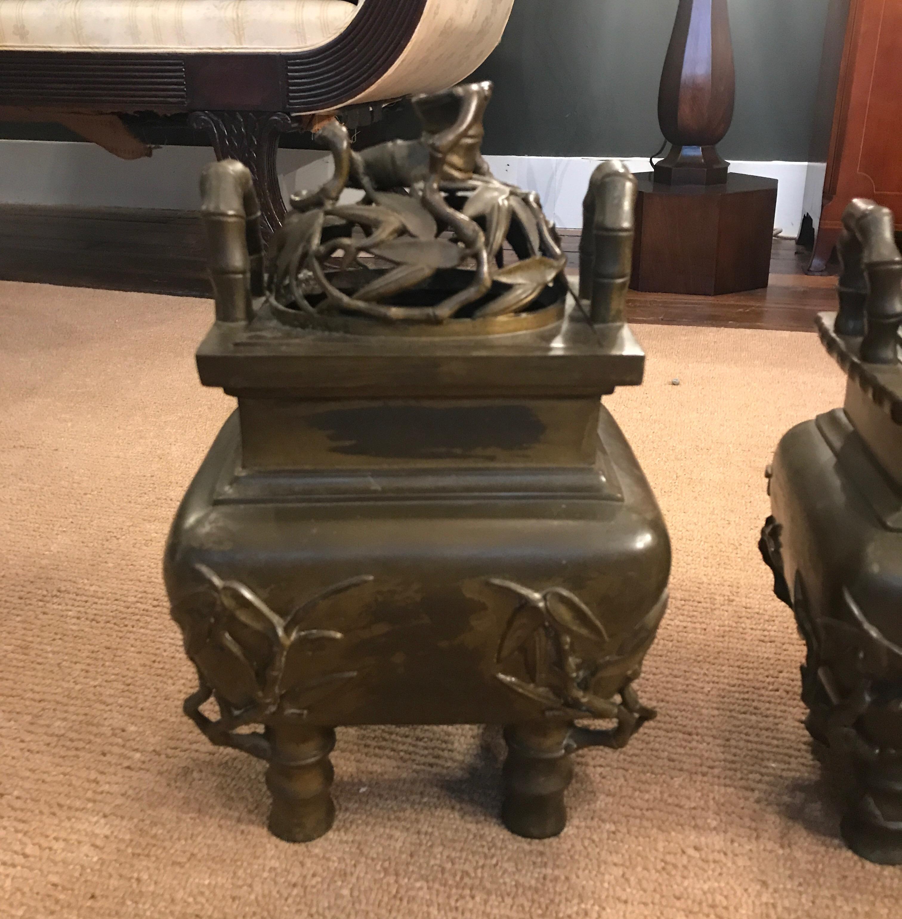 Chinese Export Pair of 19th Century Chinese Bronze Censer Urns