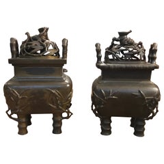 Pair of 19th Century Chinese Bronze Censer Urns