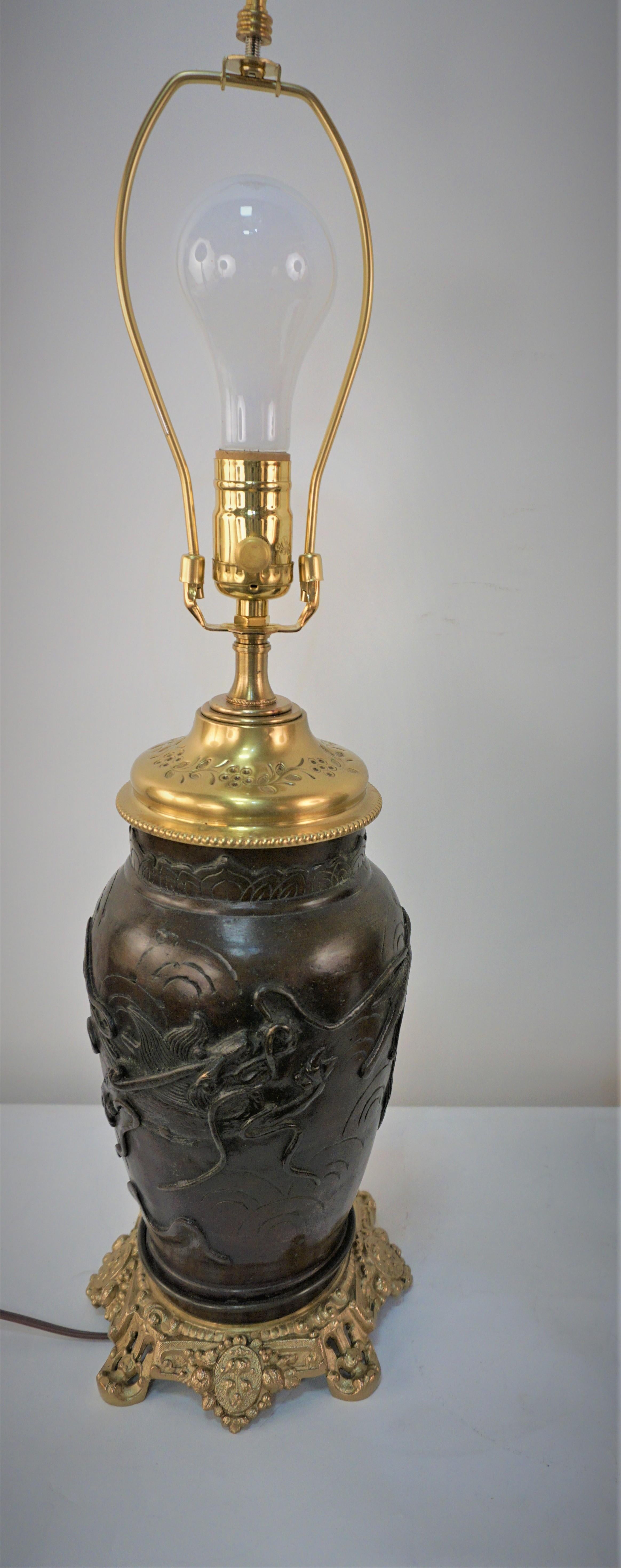 Pair of 19th Century Chinese Bronze Table Lamp For Sale 2