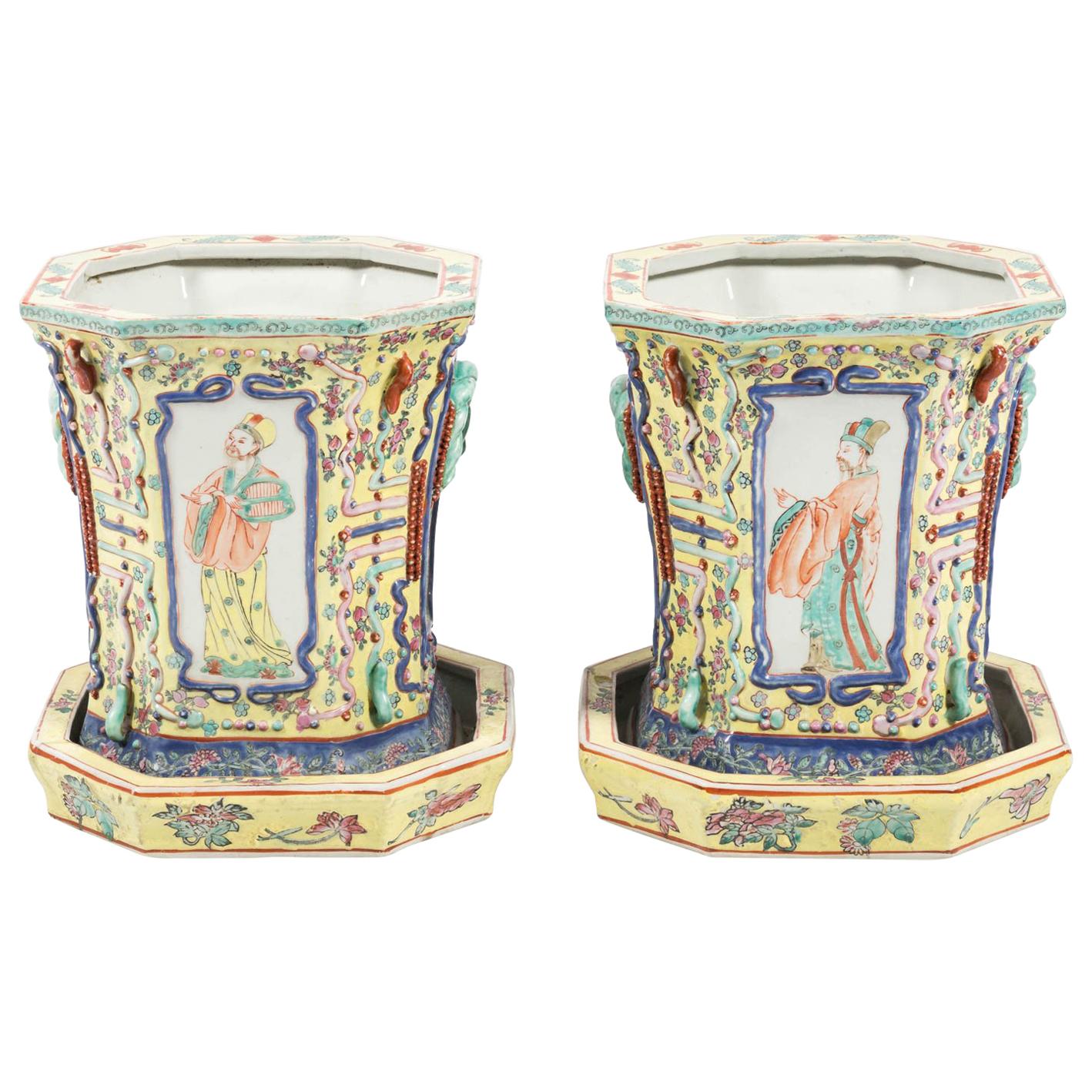 Pair of 19th Century Chinese Cachepots