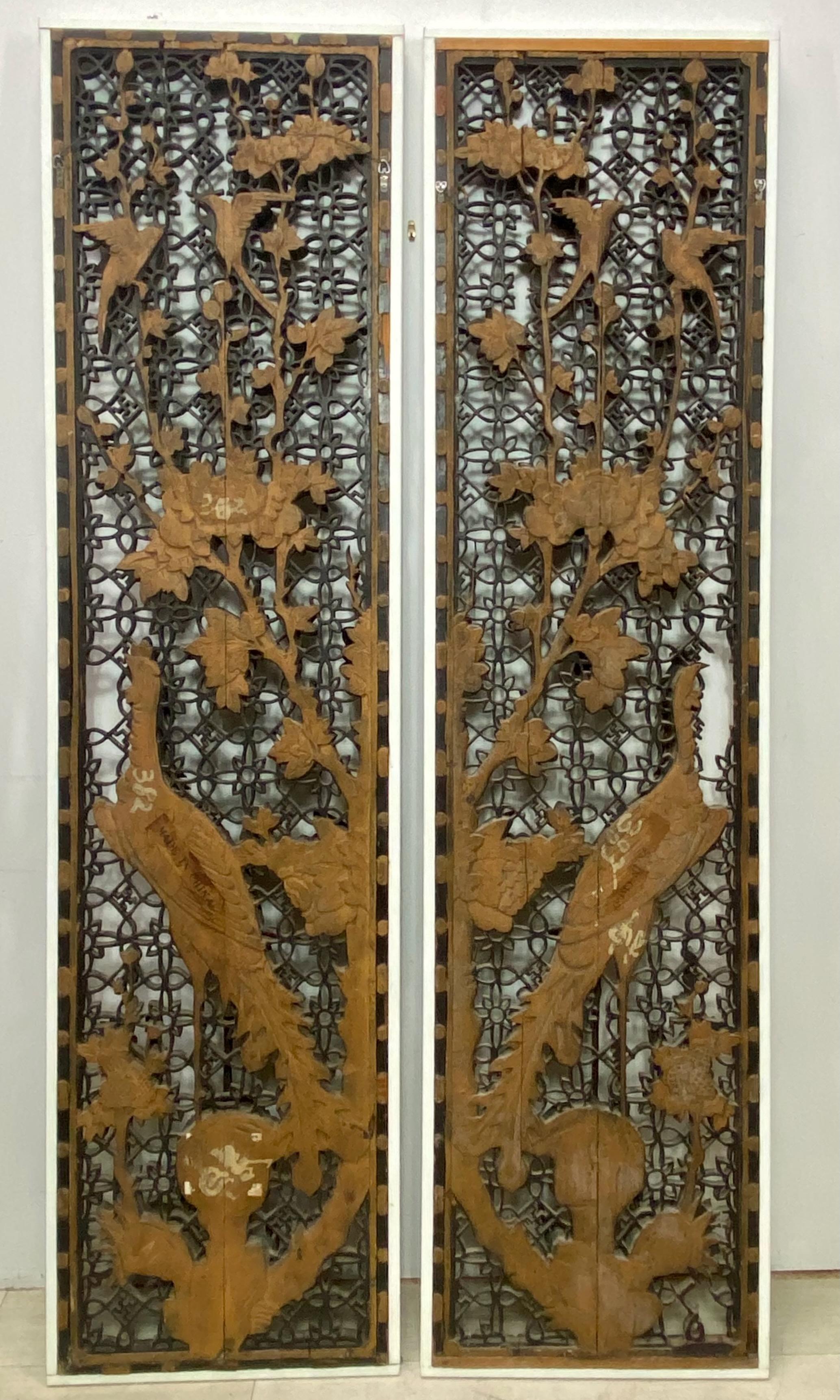 Pair of 19th Century Chinese Carved and Gilt Lattice Work Wall Panels 5