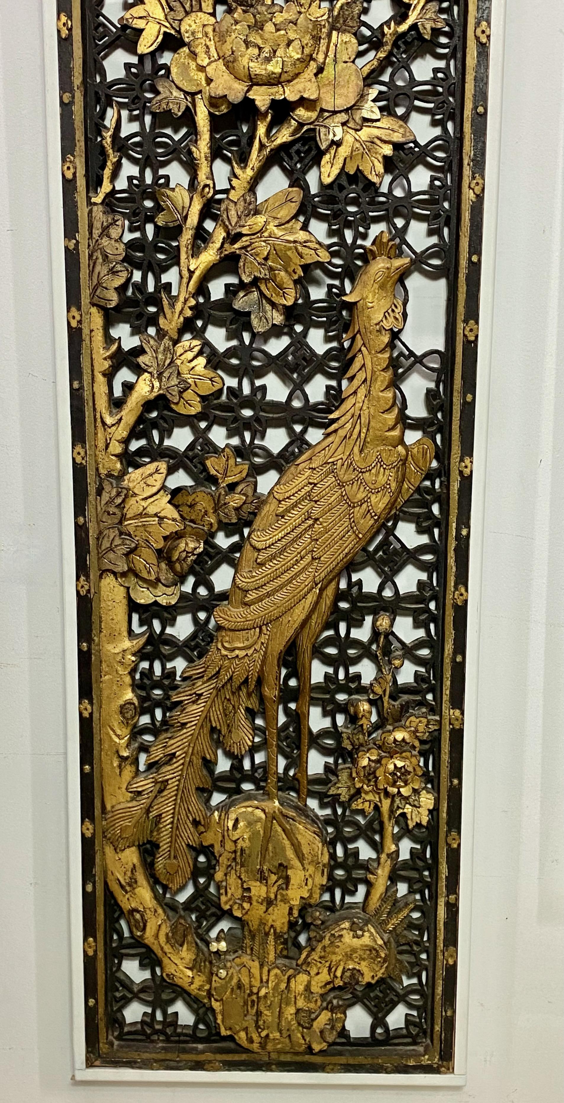 Pair of 19th Century Chinese Carved and Gilt Lattice Work Wall Panels 2