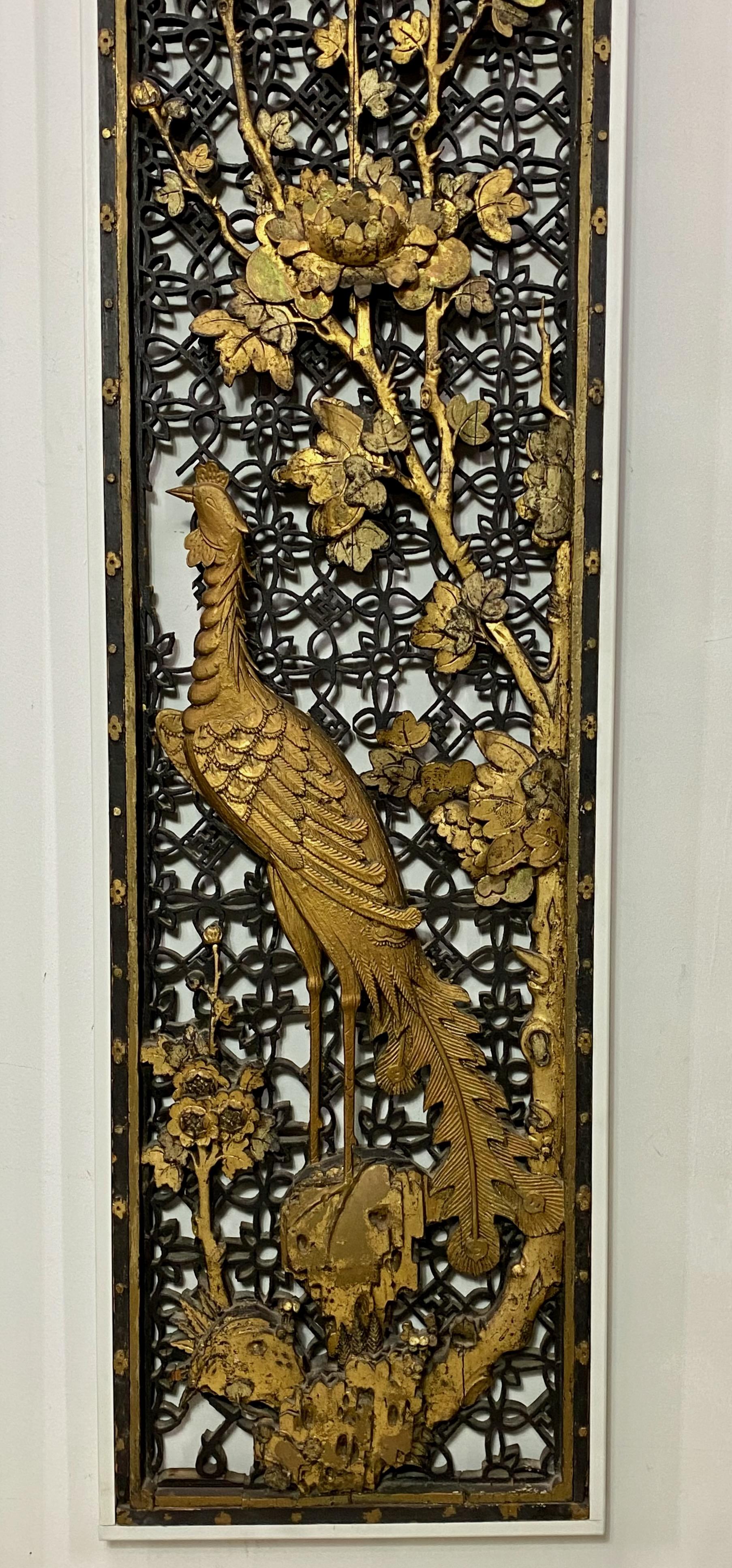Pair of 19th Century Chinese Carved and Gilt Lattice Work Wall Panels 3