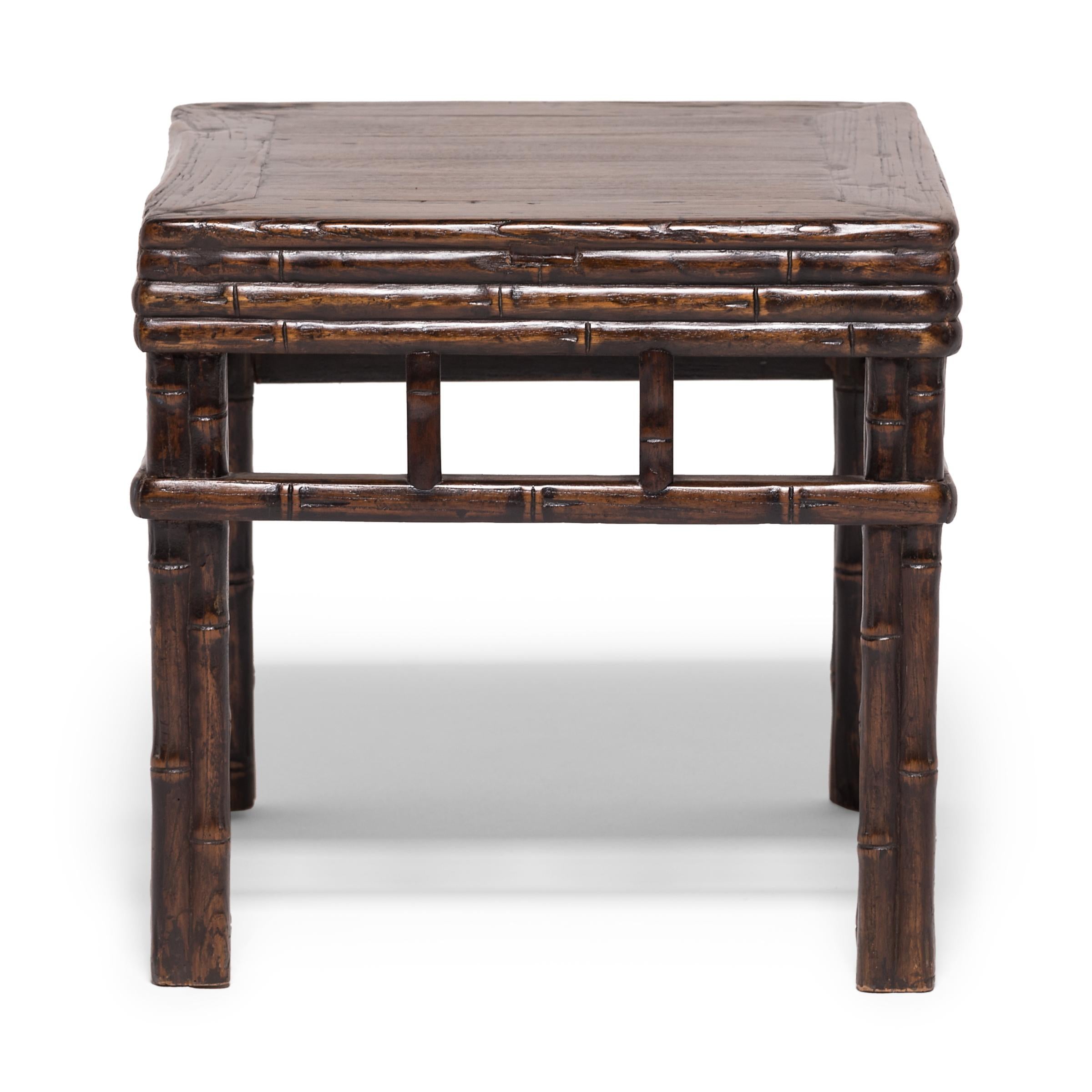Pair of 19th Century Chinese Carved Bamboo Square Stools 5