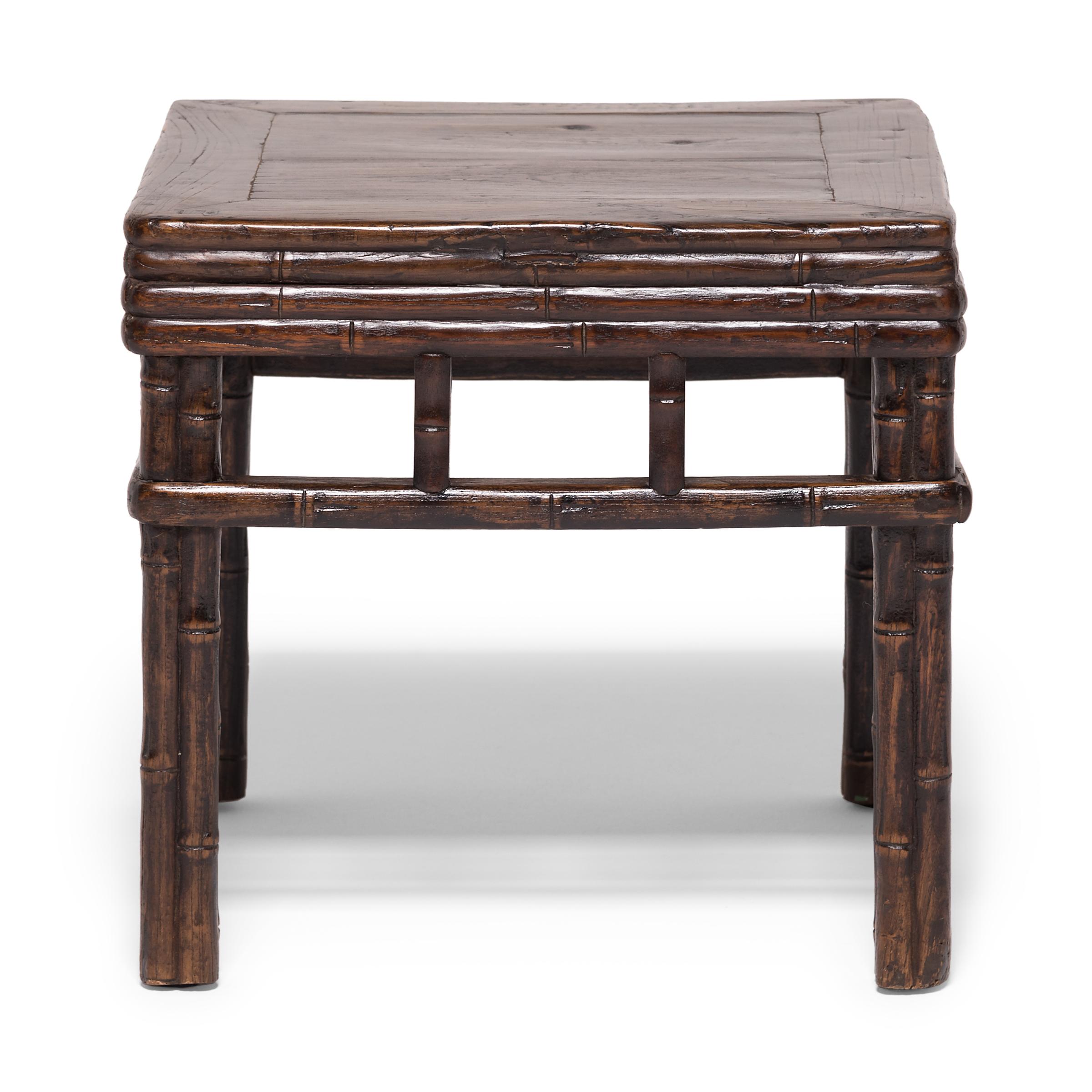 In 18th and 19th century China, bamboo was favored as a construction material and as a motif, representing humility and the Taoist values of naturalism. Though bamboo furniture was comfortable, it was not as luxurious as fine wood furniture. With