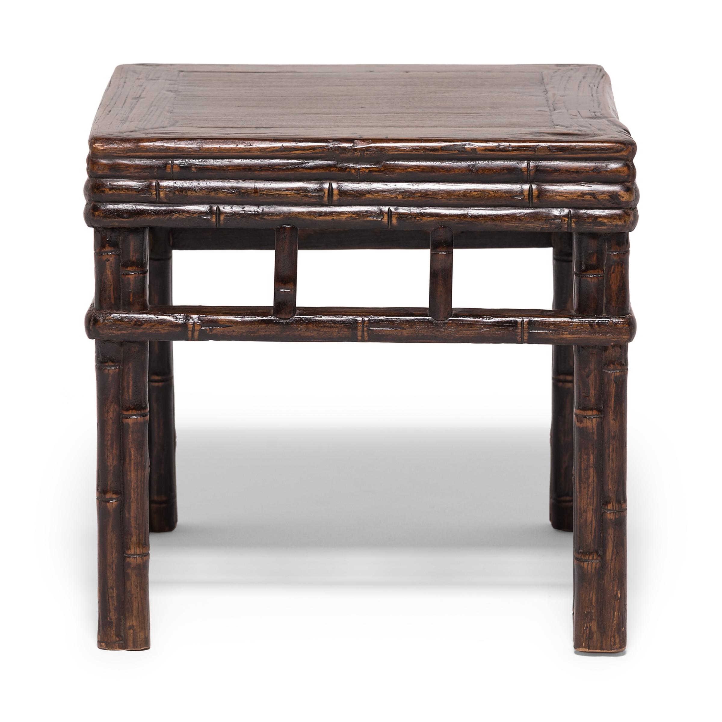 Pair of 19th Century Chinese Carved Bamboo Square Stools 3