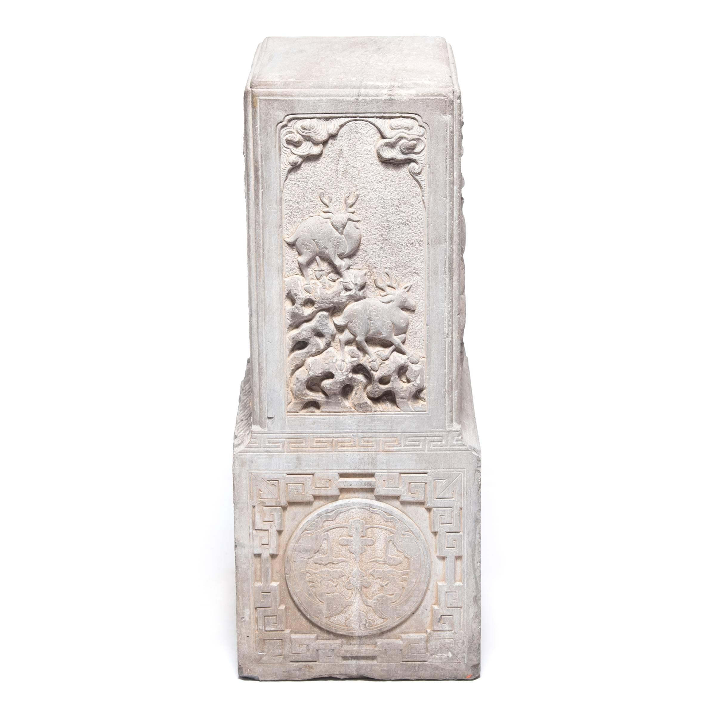 Qing Pair of 19th Century Chinese Stone Door Posts