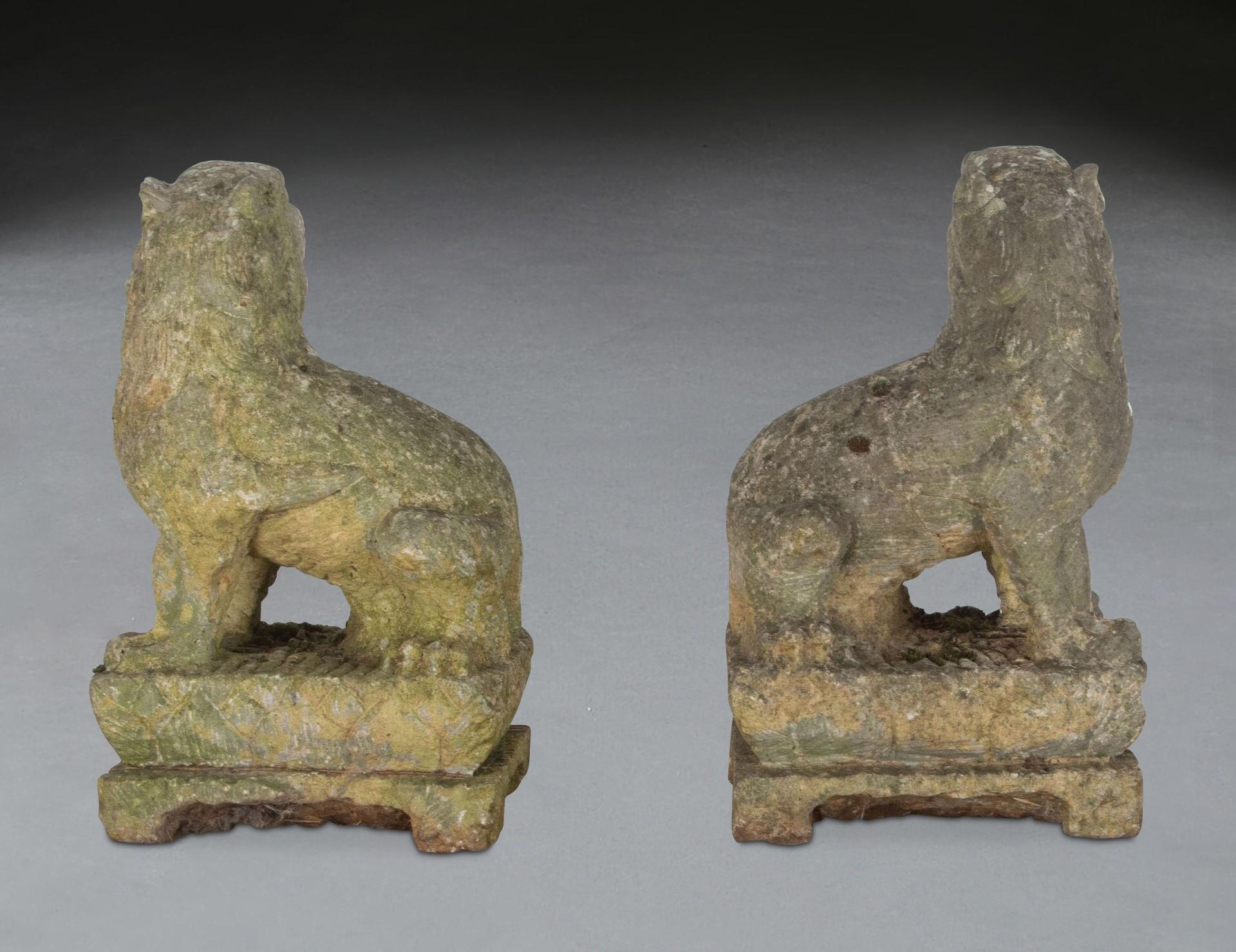 Pair of 19th Century Chinese Carved Stone Lions For Sale 8